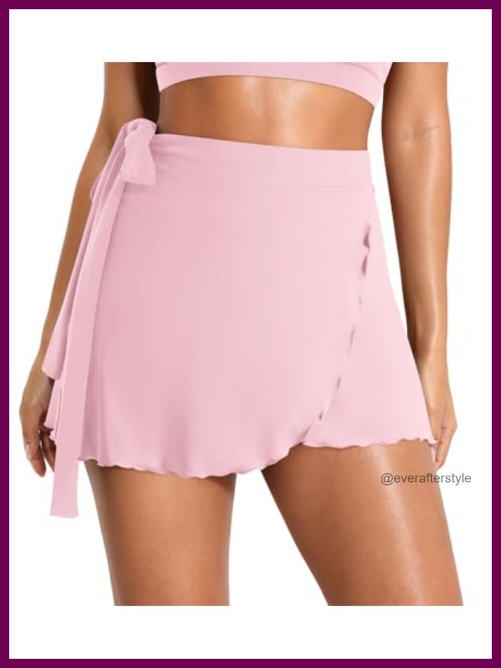 Wrap Tie Mini Skirt 2-in-1 with Shorts Ruffled Hem Side Slit Tie Waist